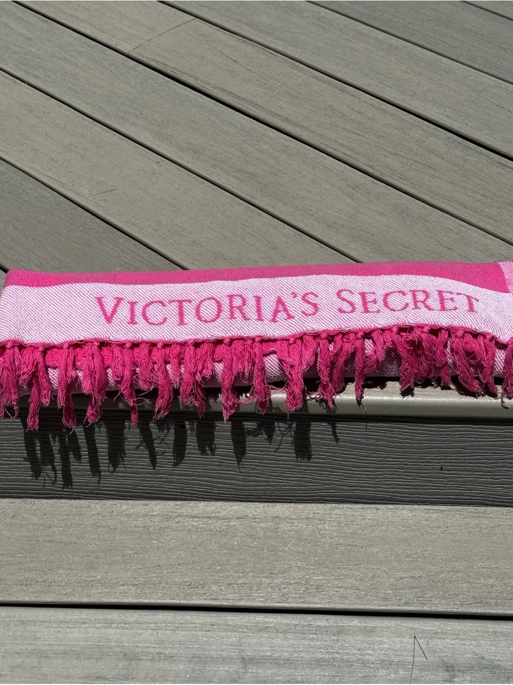 Victoria's Secret Limited Edition Beach Towel Blanket Pink Striped Fringed